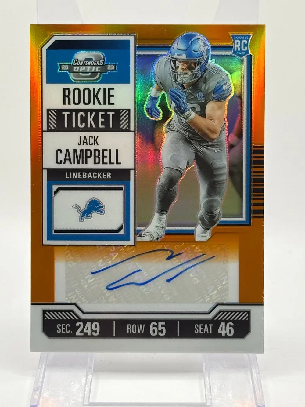 2023 Contenders Optic Jack Campbell Rookie Ticket Orange Auto 34/50 SP Lions RC